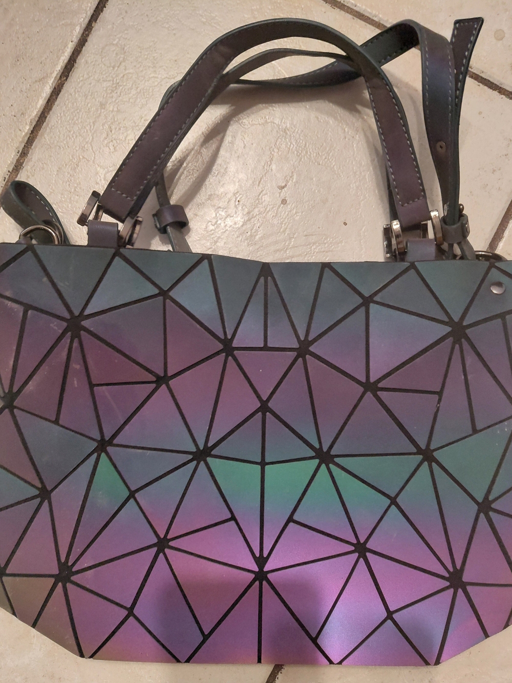 Holographic Geometric Crossbody Bag in Purple and Teal